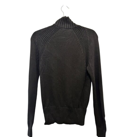 Black Ribbed Knit Cardigan Sweater With Button Front & Pockets Womens Medium Hig - Picture 4 of 4